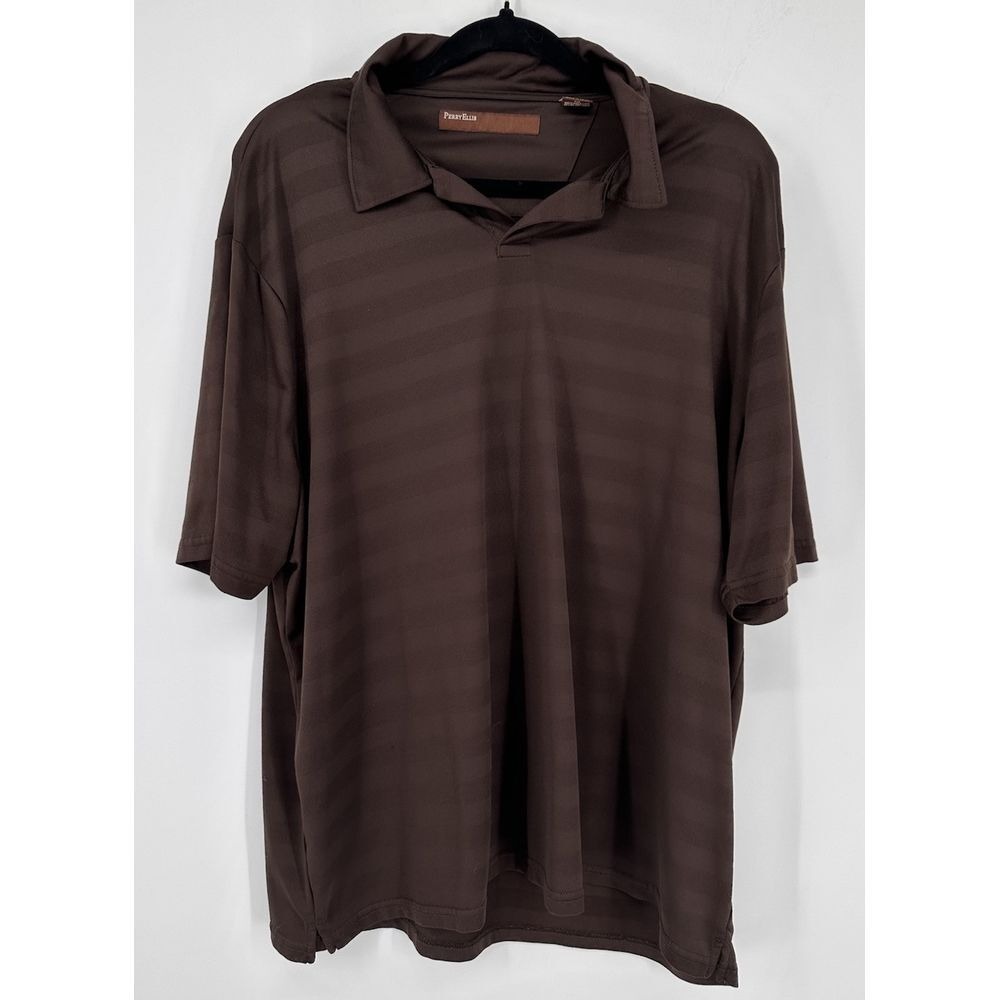 Perry Ellis Polo Shirt Mens XL‎ Casual  Striped Short Sleeve